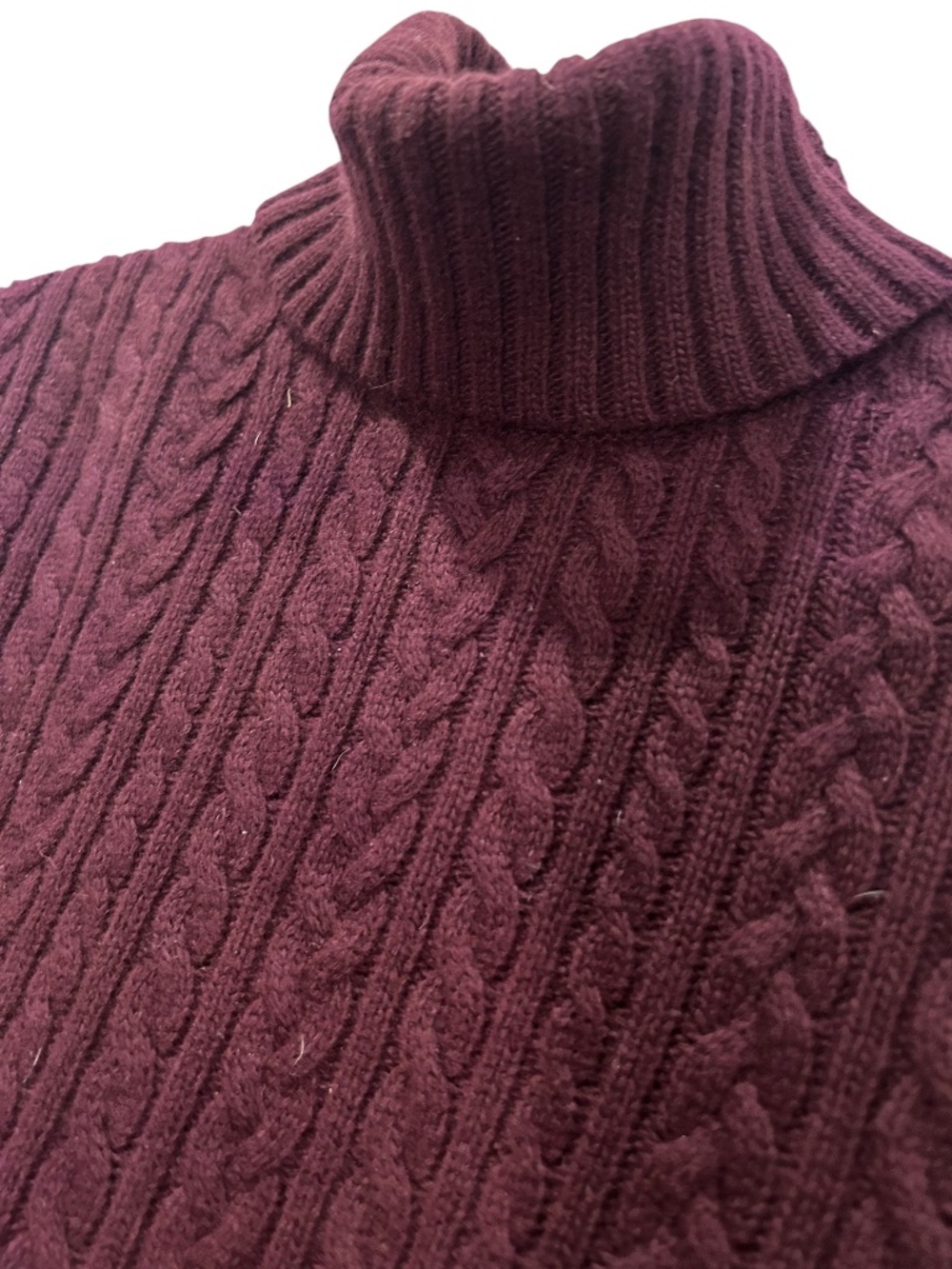 Ralph Lauren Burgundy brown cable knit belted turtleneck sweater L